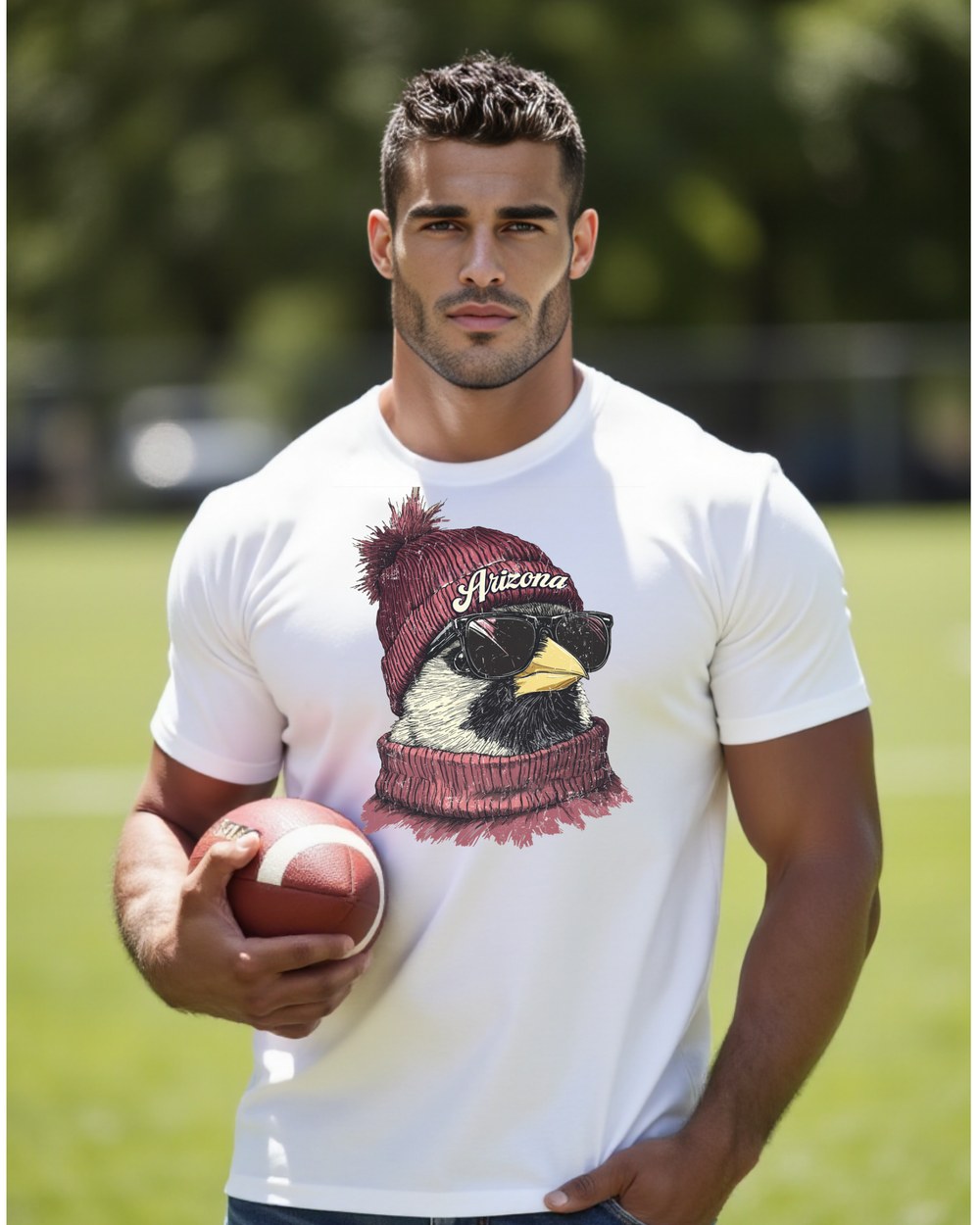 Arizona Cardinals Spirit Animal graphic T-shirt on a male model