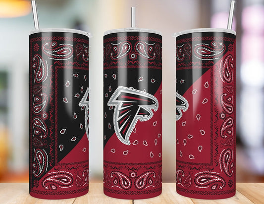 Atlanta Falcons Bandana Paisley 20 oz skinny tumbler three-angle product photo
