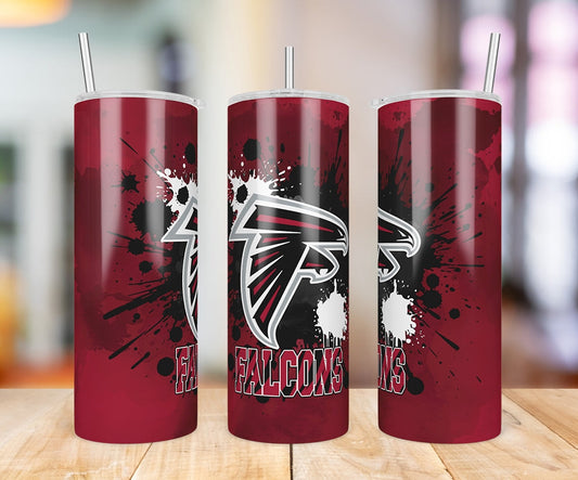 Atlanta Falcons Paint Splatter 20 oz skinny tumbler three-angle product photo