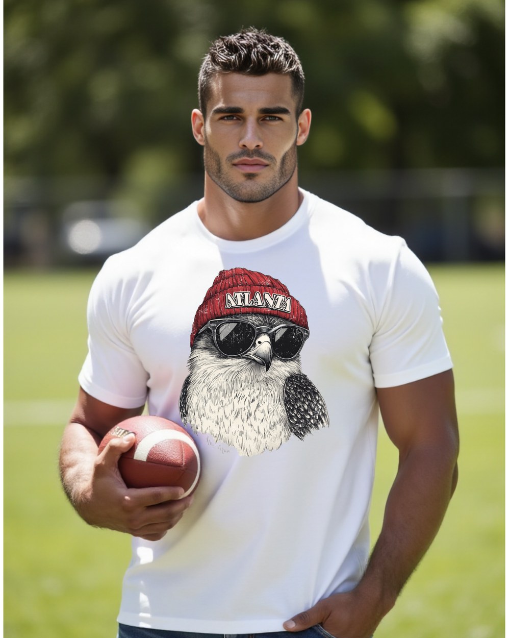 Atlanta Falcons Spirit Animal graphic T-shirt on a male model
