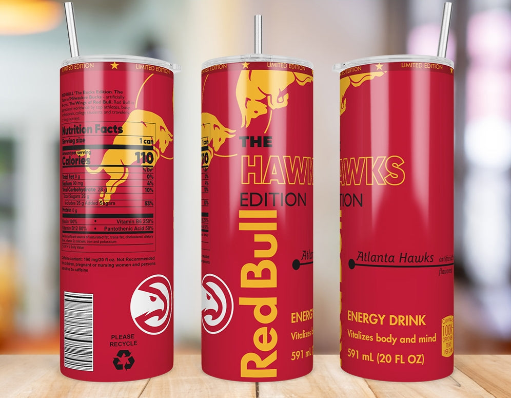 Atlanta Hawks 20 oz skinny tumbler three-angle product mockup
