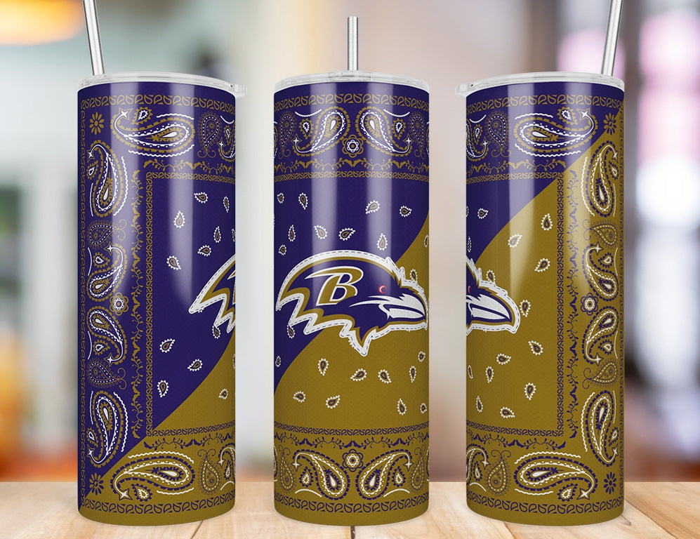 Baltimore Ravens Bandana Paisley 20 oz skinny tumbler three-angle product photo
