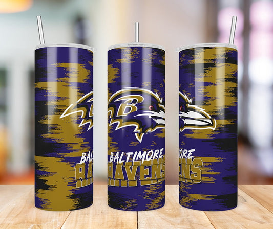 Baltimore Ravens Glitch 20 oz skinny tumbler three-angle product photo