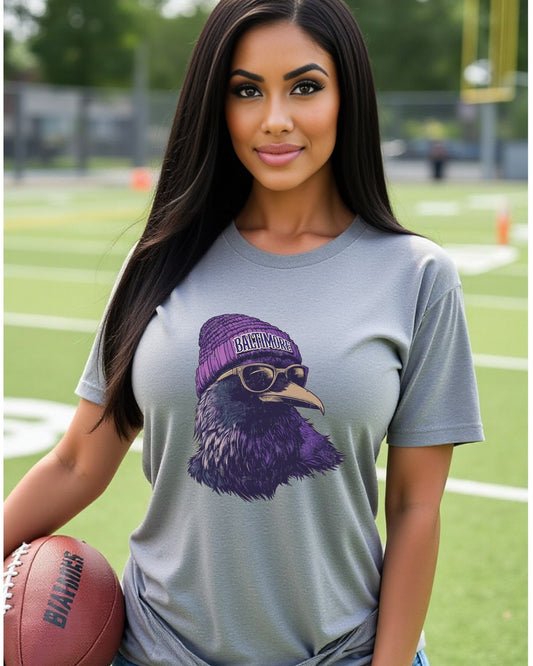 Baltimore Ravens Spirit Animal graphic T-shirt on a female model
