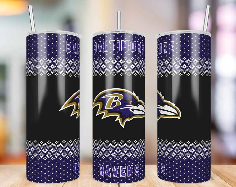 Baltimore Ravens Ugly Sweater 20 oz skinny tumbler