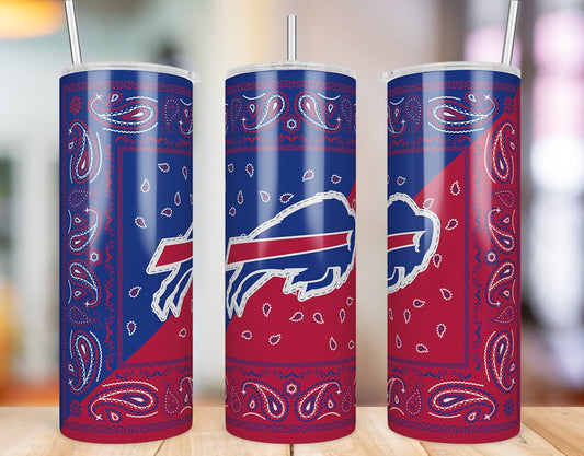 Buffalo Bills Bandana Paisley 20 oz skinny tumbler three-view product photo
