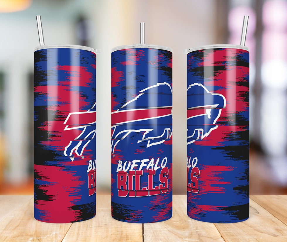 Buffalo Bills Glitch 20 oz skinny tumbler three-view product photo