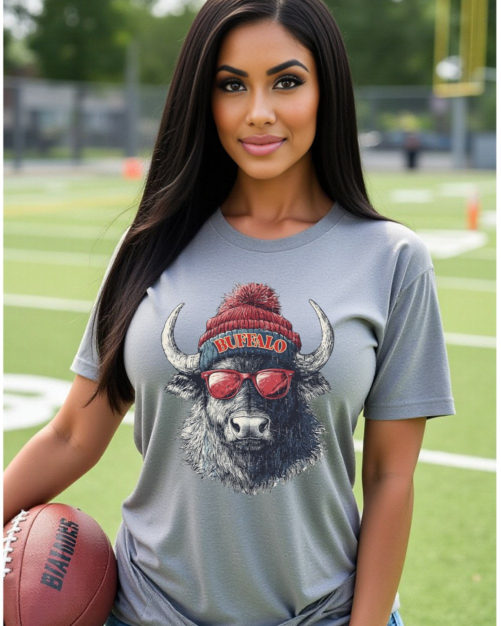 Buffalo Bills Spirit Animal graphic T-shirt on a female model