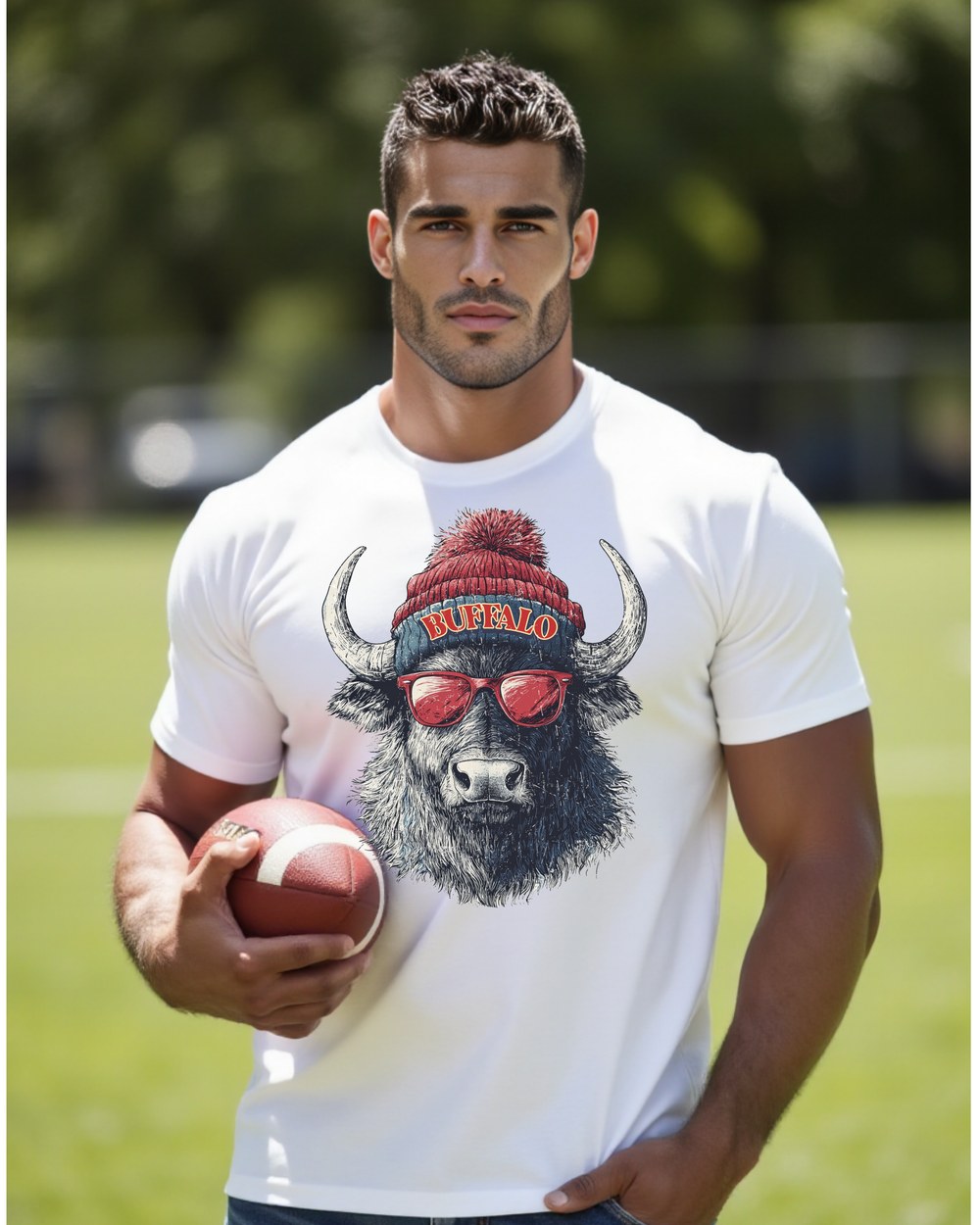 Buffalo Bills Spirit Animal graphic T-shirt on a male model