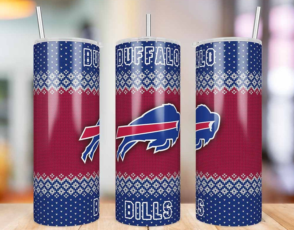 Buffalo Bills Ugly Sweater 20 oz skinny tumbler