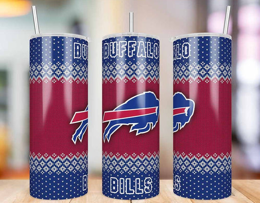 Buffalo Bills Ugly Sweater 20 oz skinny tumbler