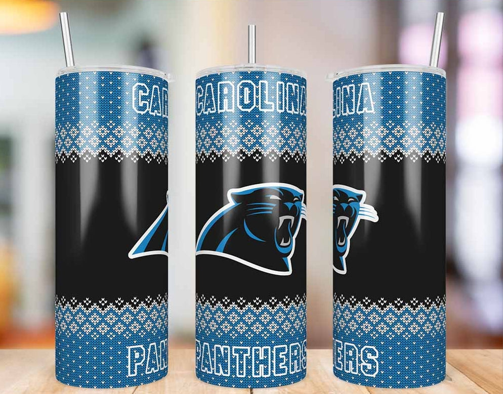 Carolina Panthers Ugly Sweater 20 oz skinny tumbler