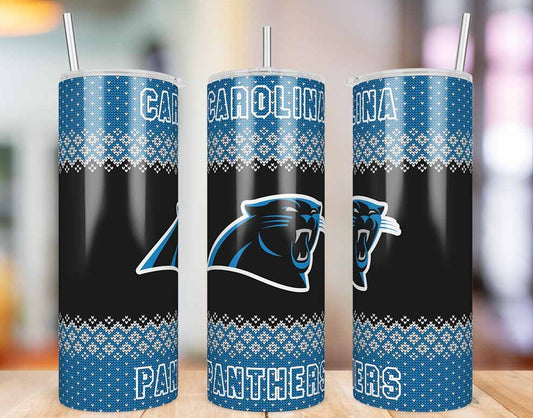 Carolina Panthers Ugly Sweater 20 oz skinny tumbler