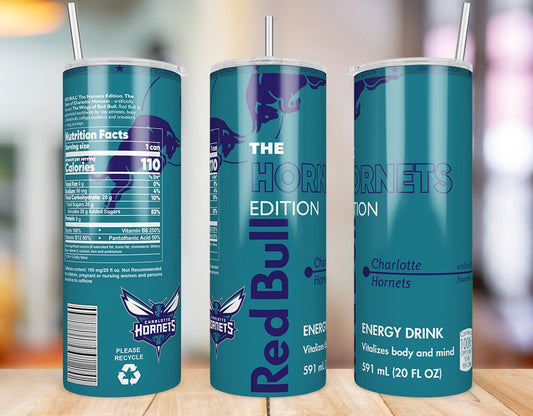 Charlotte Hornets 20 oz skinny tumbler three-angle product mockup