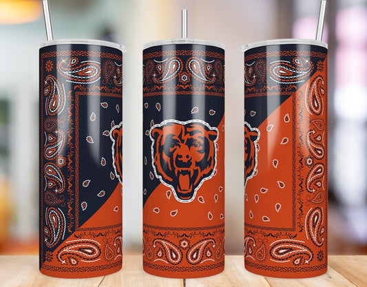 Chicago Bears Bandana Paisley 20 oz skinny tumbler three-view product photo