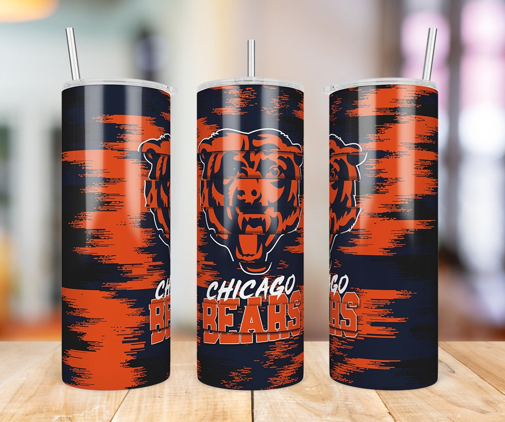 Chicago Bears Glitch 20 oz skinny tumbler three-view product photo