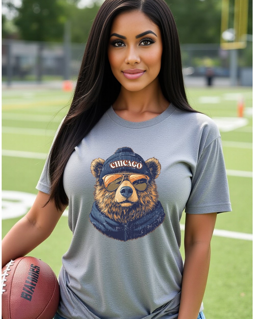 Chicago Bears Spirit Animal graphic T-shirt on a female model