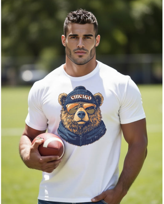 Chicago Bears Spirit Animal graphic T-shirt on a male model