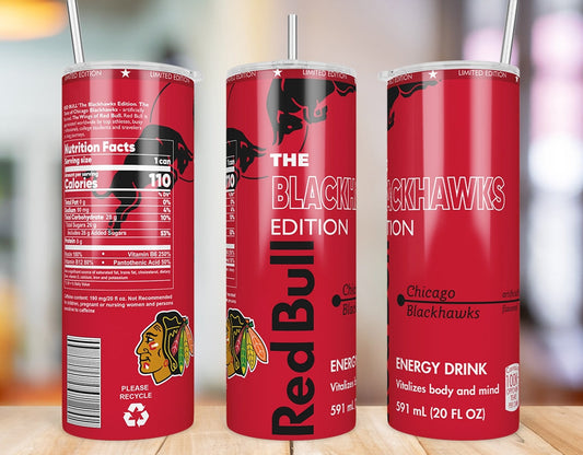 Chicago Blackhawks 20 oz skinny tumbler three-angle product mockup