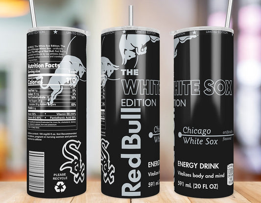 Chicago White Sox 20 oz skinny tumbler three-angle product mockup