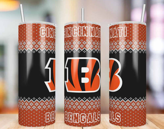 Cincinnati Bengals Ugly Sweater 20 oz skinny tumbler