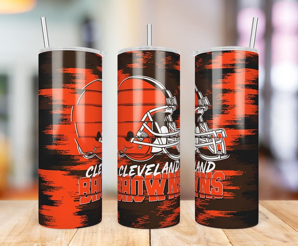 Cleveland Browns Glitch 20 oz skinny tumbler three-view product photo