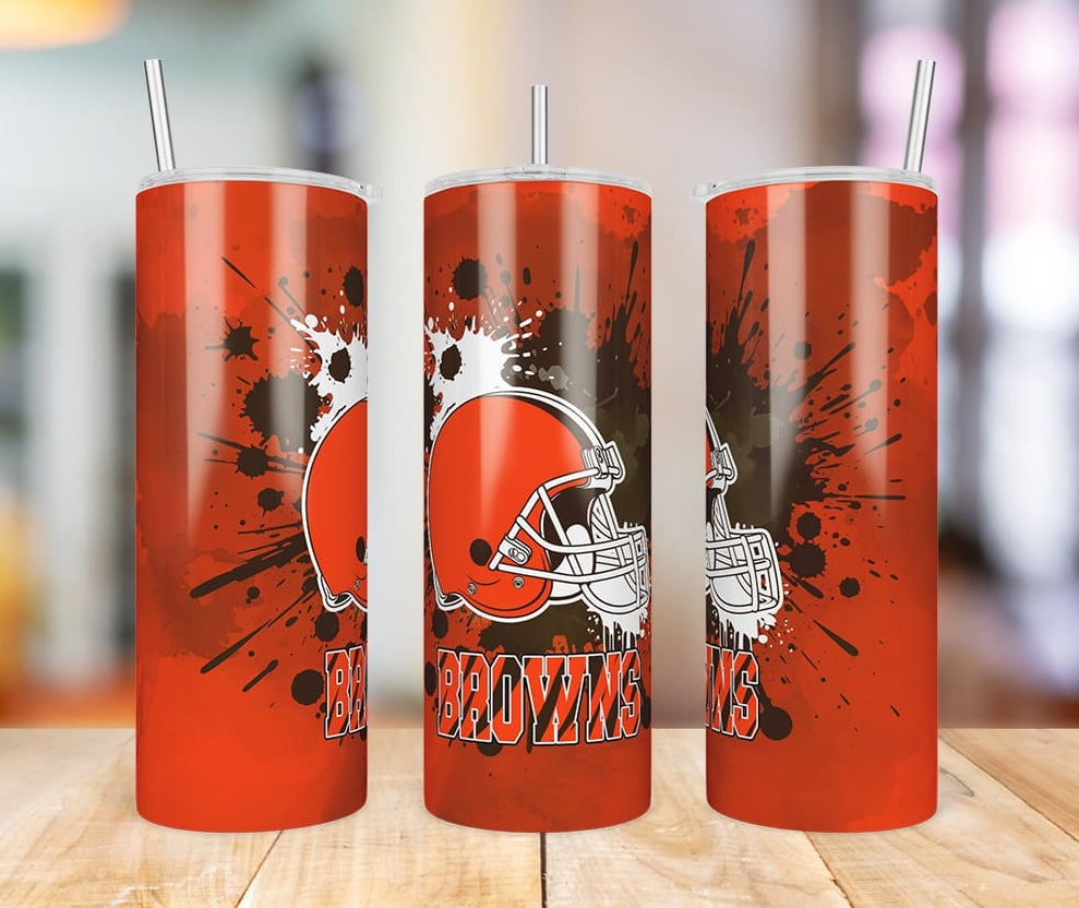 Cleveland Browns Paint Splatter 20 oz skinny tumbler three-view product photo