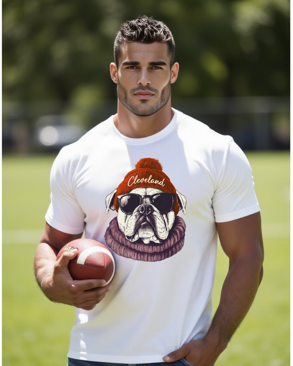 Cleveland Browns Spirit Animal graphic T-shirt modeled by male fan