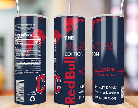 Cleveland Guardians 20 oz skinny tumbler three-angle product mockup