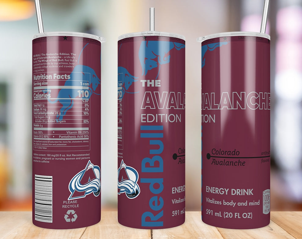 Colorado Avalanche 20 oz skinny tumbler three-angle product mockup
