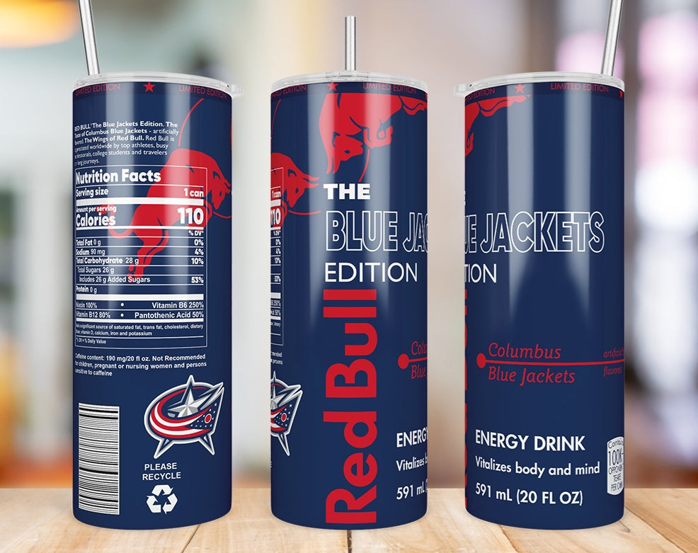 Columbus Blue Jackets 20 oz skinny tumbler three-angle product mockup