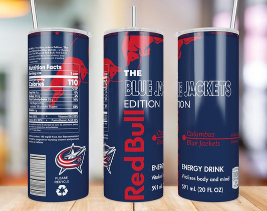 Columbus Blue Jackets 20 oz skinny tumbler three-angle product mockup