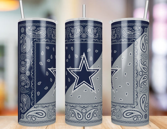 Dallas Cowboys Bandana Paisley 20 oz skinny tumbler three-view product photo