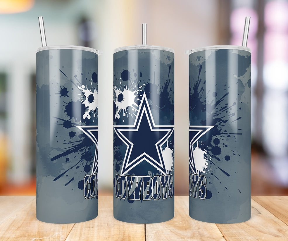 Dallas Cowboys Paint Splatter 20 oz skinny tumbler three-view product photo