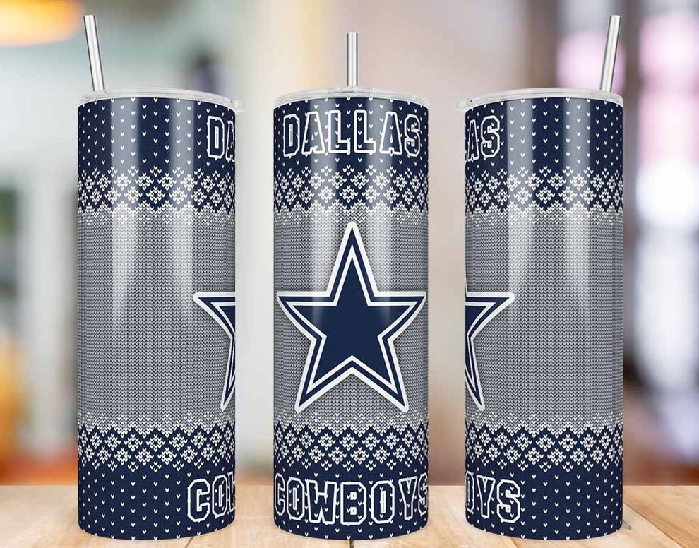 Dallas Cowboys Ugly Sweater 20 oz skinny tumbler