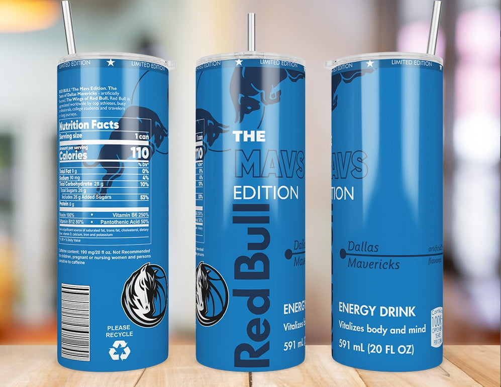 Dallas Mavericks 20 oz skinny tumbler triple-view product mockup