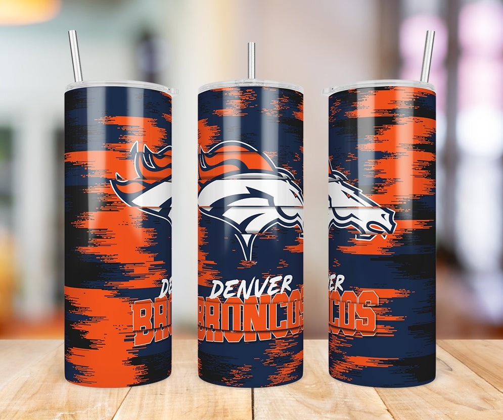 Denver Broncos Glitch 20 oz skinny tumbler three-view product photo