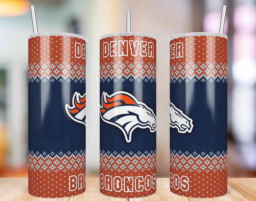 Denver Broncos Ugly Sweater 20 oz skinny tumbler