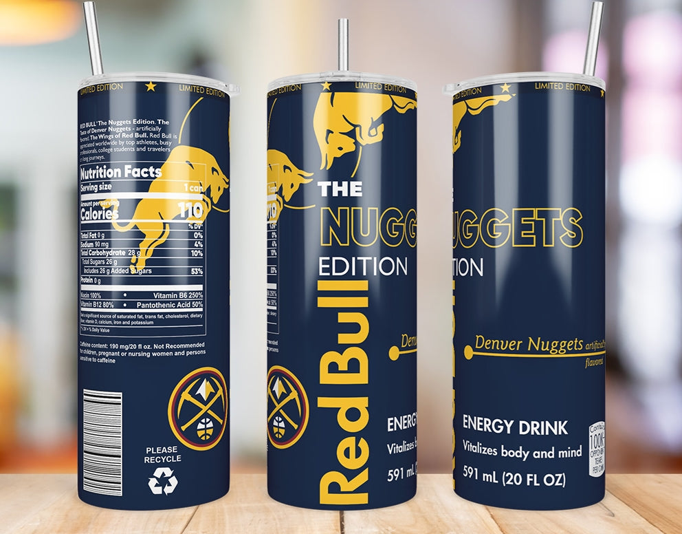 Denver Nuggets 20 oz skinny tumbler triple-view product mockup