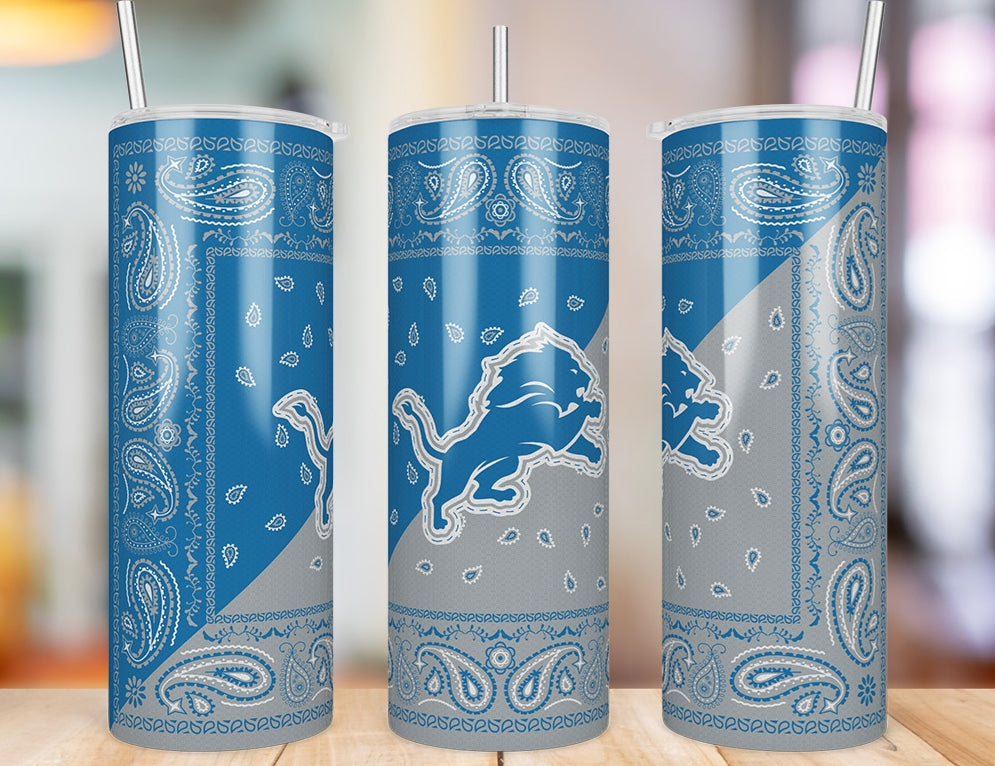 Detroit Lions Bandana Paisley 20 oz skinny tumbler three-angle product photo