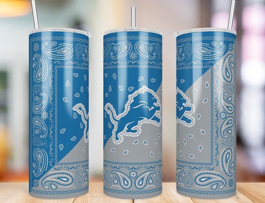 Detroit Lions Bandana Paisley 20 oz skinny tumbler three-angle product photo