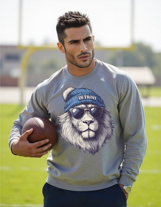 Detroit Lions Spirit Animal sweatshirt on male model with football