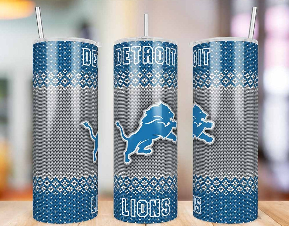 Detroit Lions Ugly Sweater 20 oz skinny tumbler