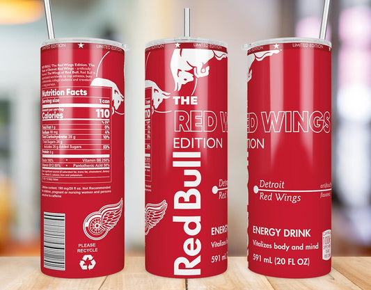 Detroit Red Wings inspired 20oz skinny tumbler shown from three angles