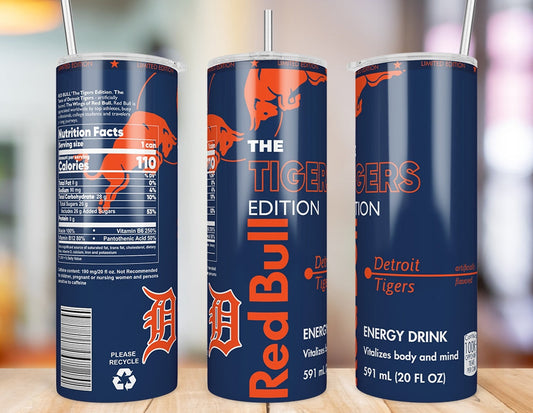 Detroit Tigers 20 oz skinny tumbler three-angle product mockup