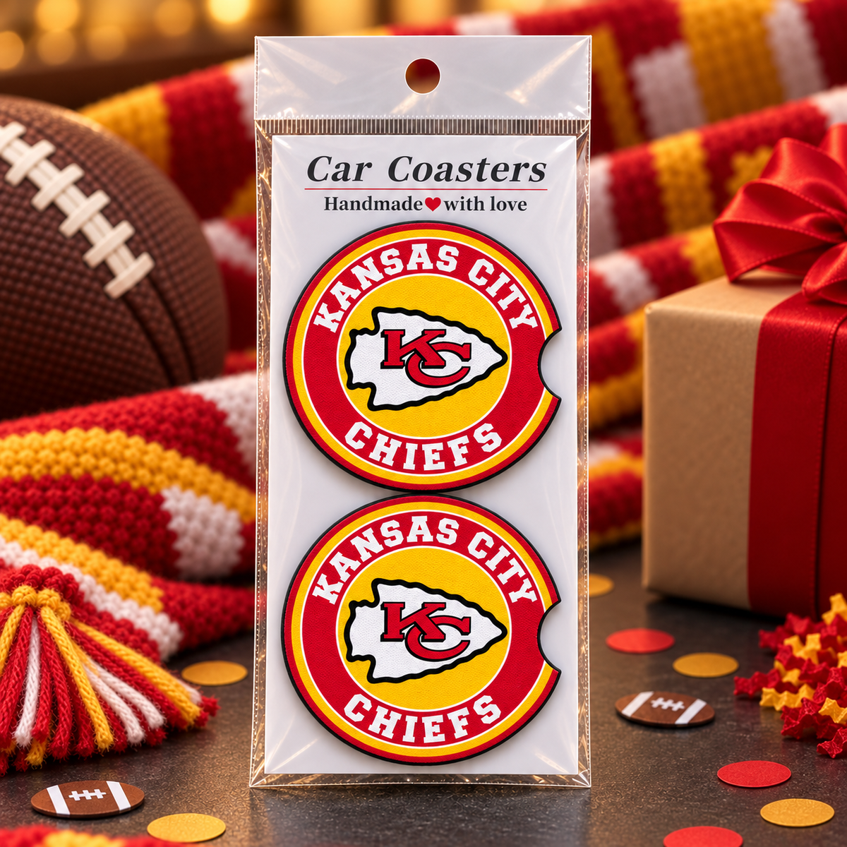 Kansas City Chiefs Neoprene Car Coasters - Set of 2
