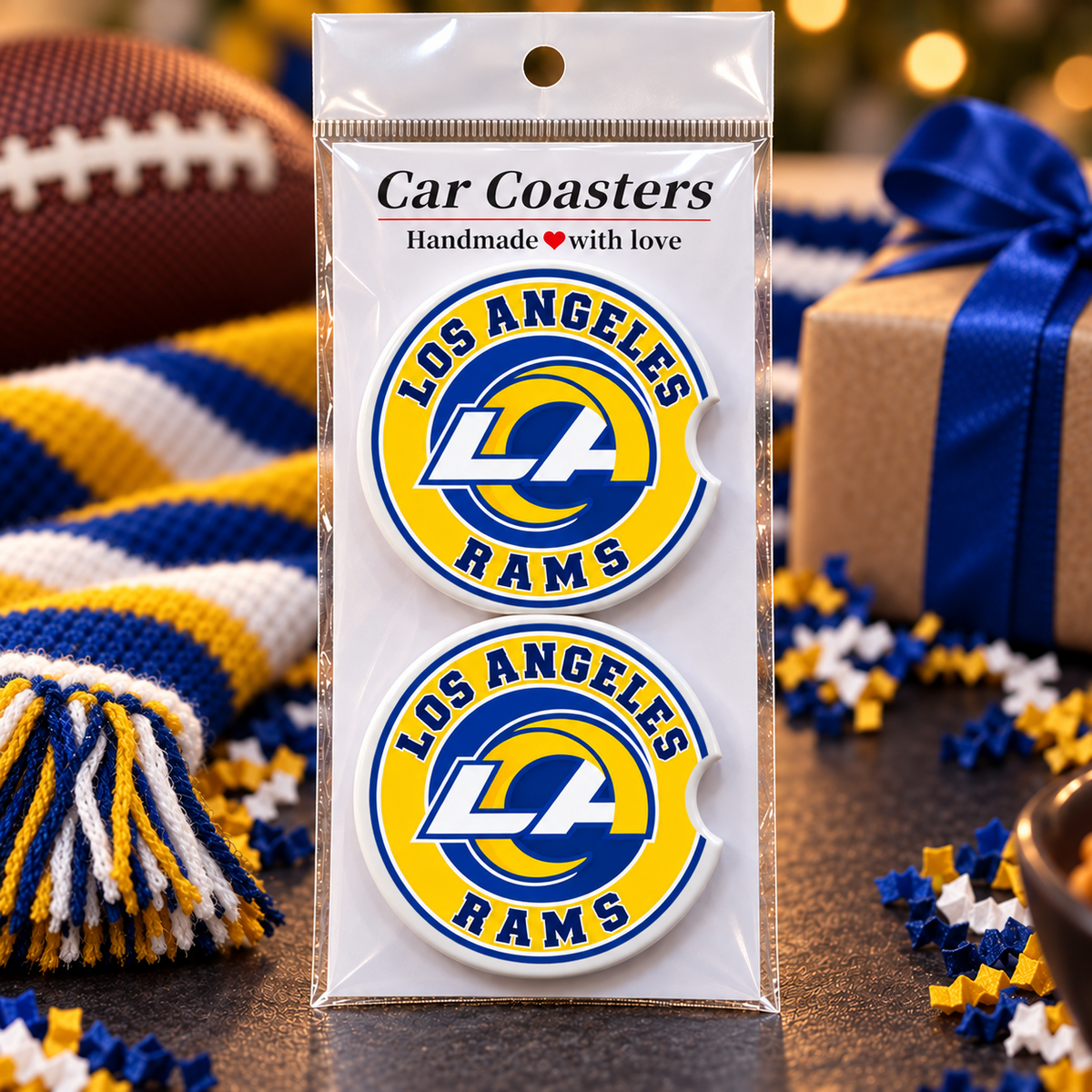 Los Angeles Rams Ceramic Car Coasters - Set of 2