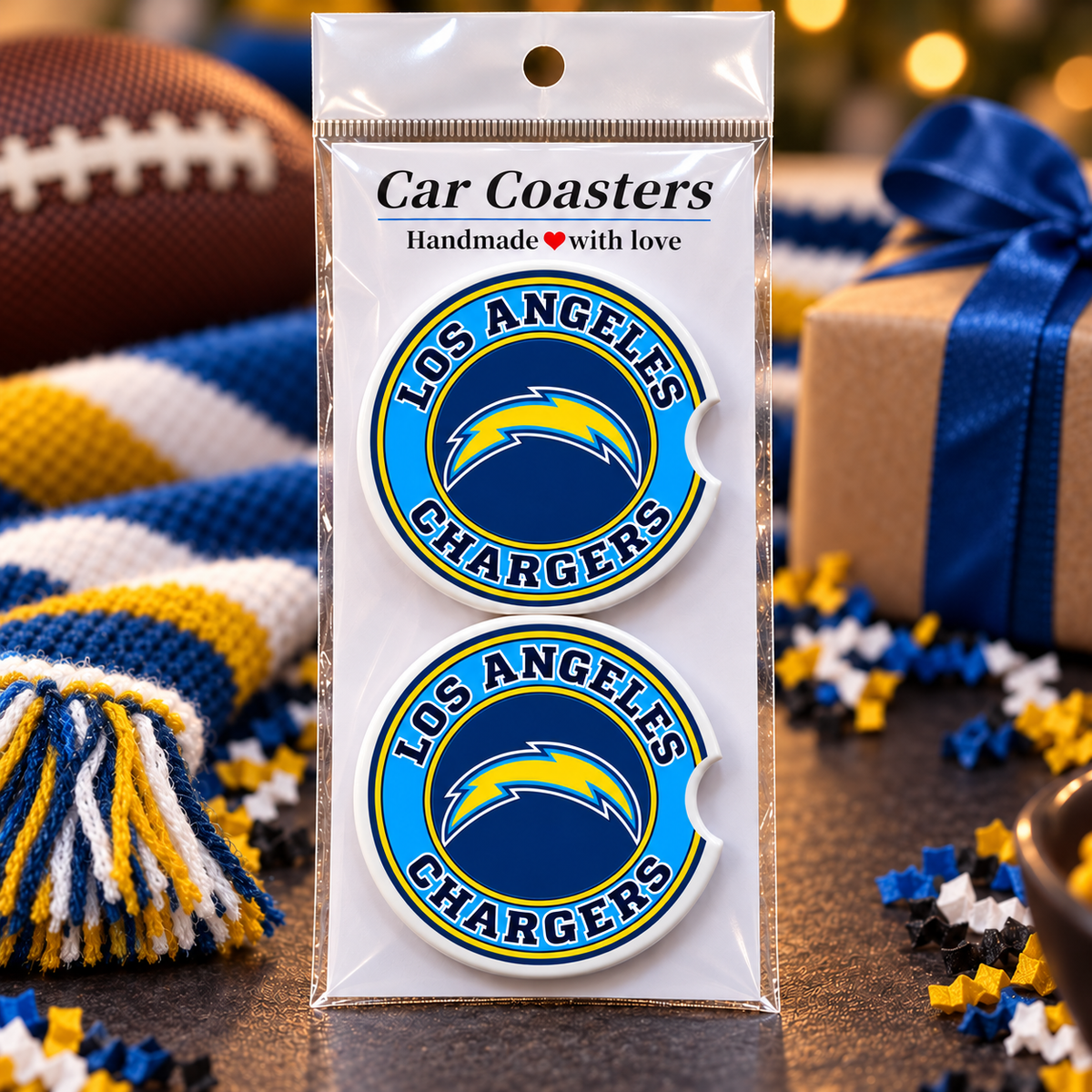 Los Angeles Chargers Ceramic Car Coasters - Set of 2