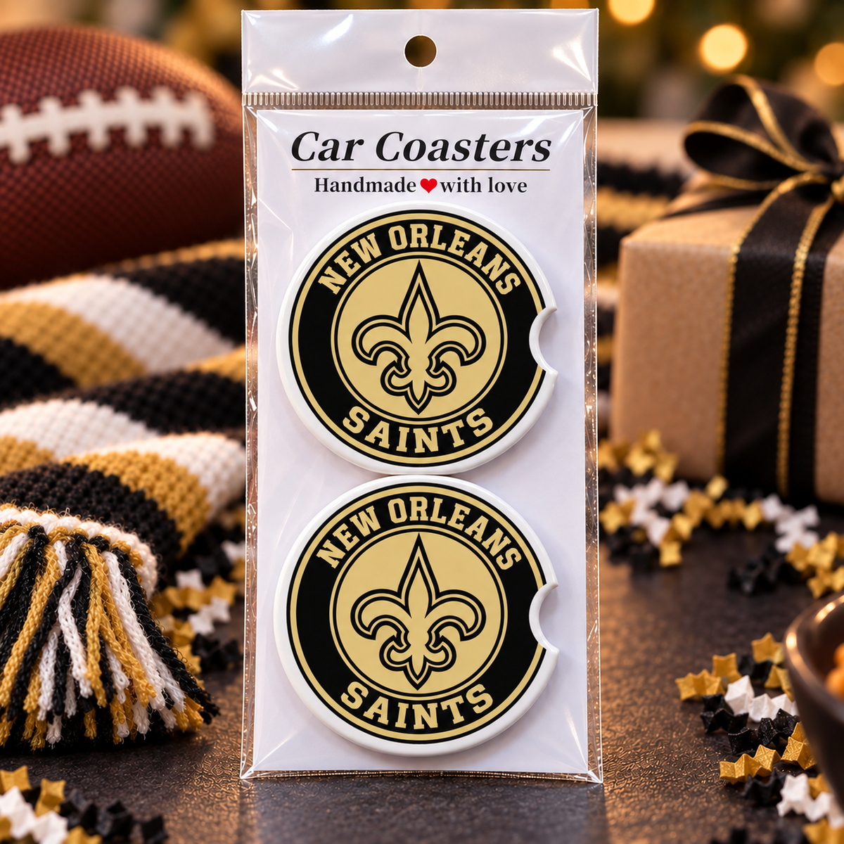 New Orleans Saints Ceramic Car Coasters - Set of 2
