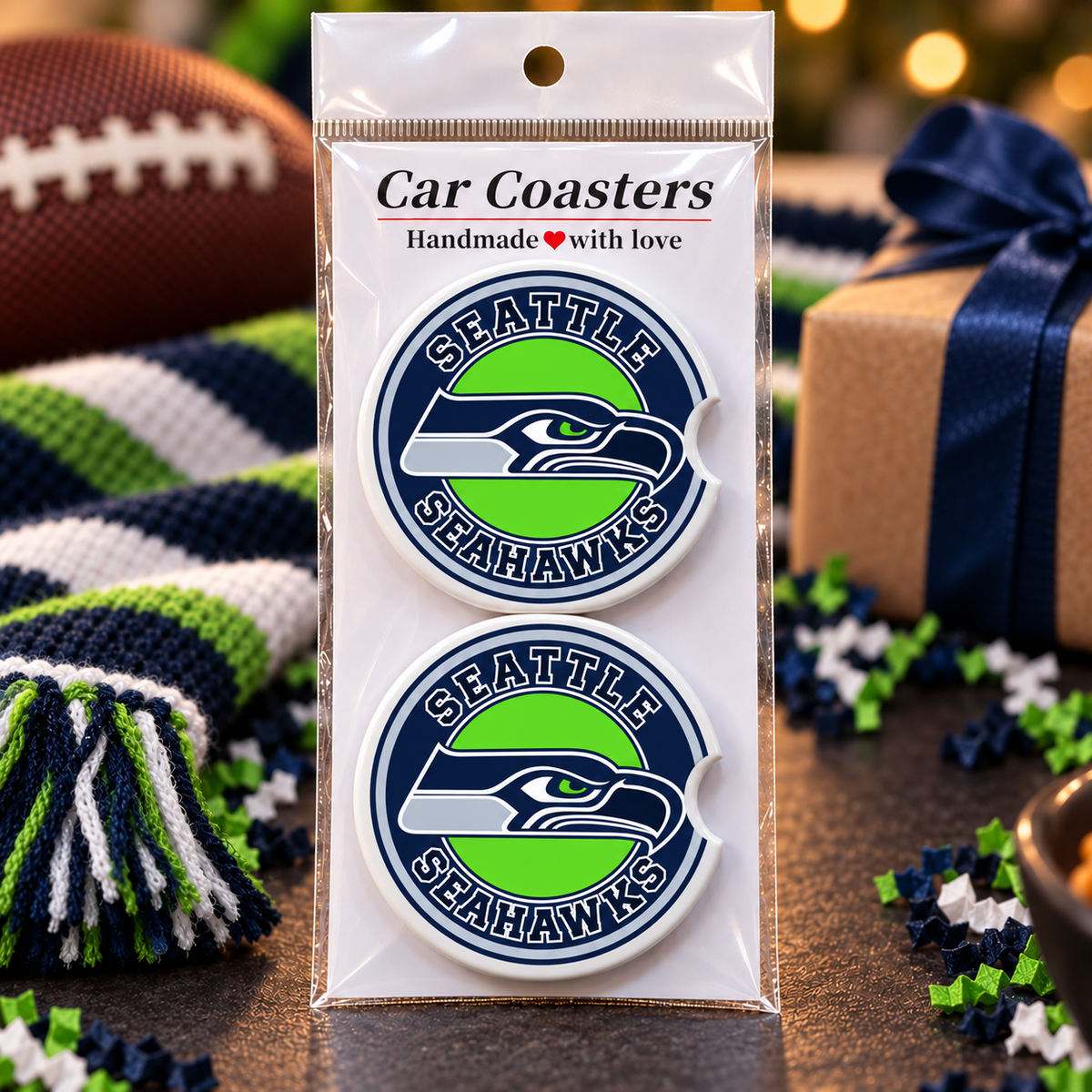 Seattle Seahawks Ceramic Car Coasters - Set of 2